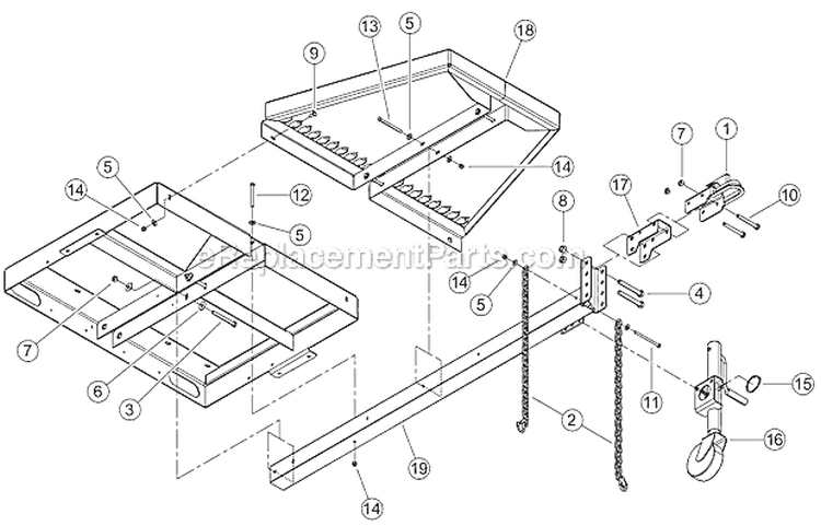 Optional Trailer - Hitch Diagram and Parts List for B00001 Bear Cat Chipper Shredder
